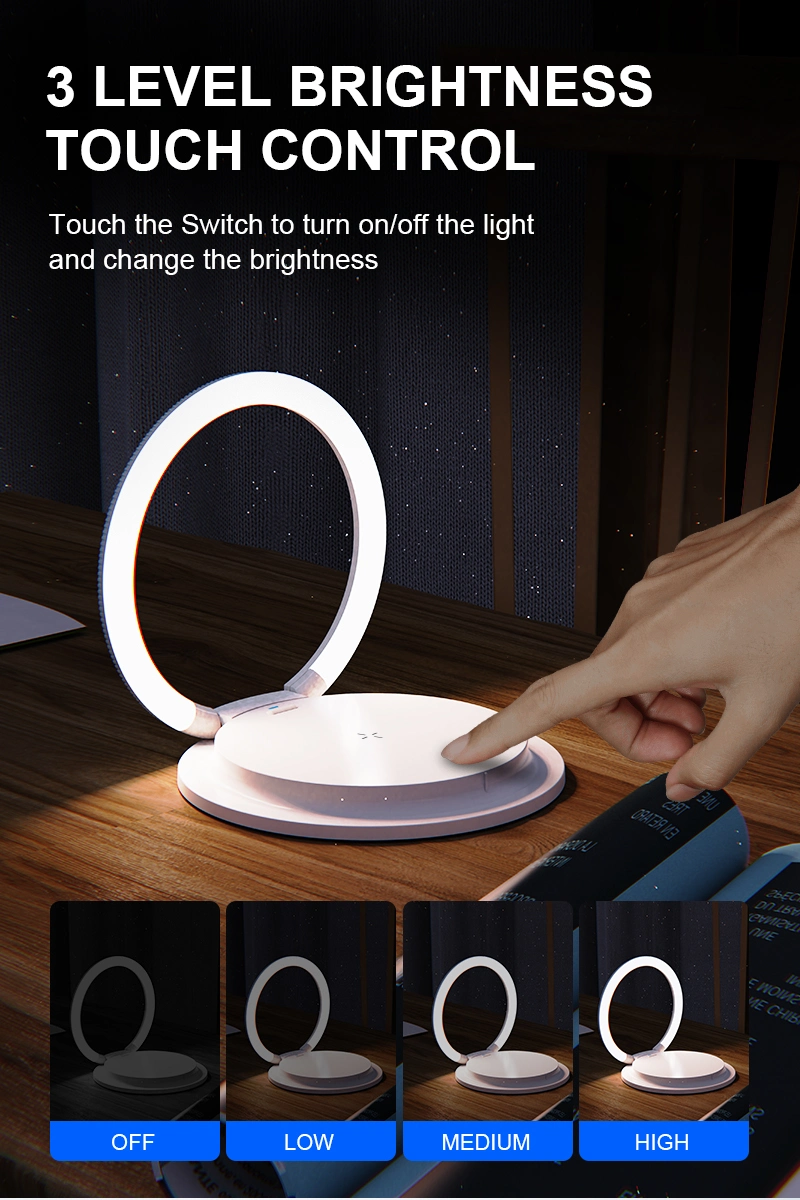 15W Mobile Phone Fast Wireless Charger with Touch Control LED Night Light Desk Ring Lamp